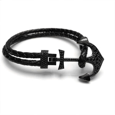 Man Bracelet - Man Leather Bracelet - Black Anchor Bracelet - Men's Bracelet Bracelet XS (14-15cm) Brother & Sisters